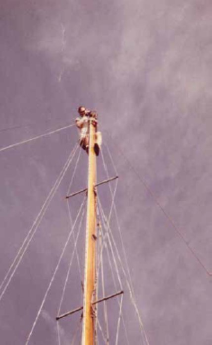 Miller Goss atop the mast, 1968